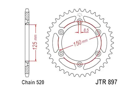 Alu Kettenrad JT JTA897.51BLU, 51 Zähne Teilung 520 blau