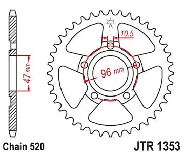 Kettenrad hinten Stahl JT JTR1353.40, 40 Zähne Teilung 520