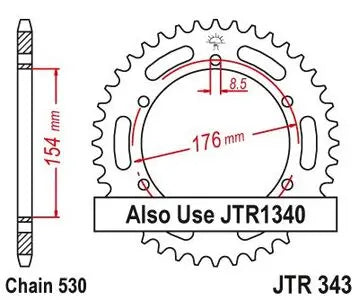 Kettenrad hinten Stahl JT JTR343.43, 43 Zähne Teilung 530