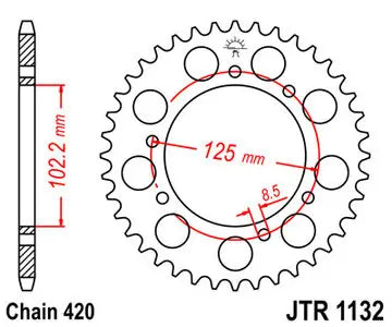 Kettenrad hinten Stahl JT JTR1132.59, 59 Zähne Teilung 420