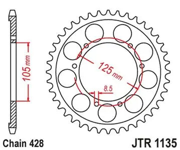 Kettenrad hinten Stahl JT JTR1135.62, 62 Zähne Teilung 428