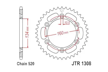 Kettenrad hinten Stahl JT JTR1308.40, 40 Zähne Teilung 520