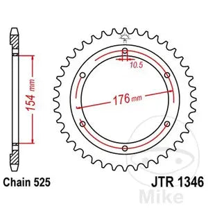 Kettenrad hinten Stahl JT JTR1346.44, 44 Zähne Teilung 525