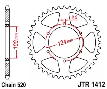 Kettenrad hinten Stahl JT JTR1412.37, 37 Zähne Teilung 520