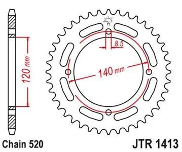Kettenrad hinten Stahl JT JTR1413.39, 39 Zähne Teilung 520