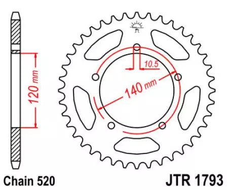 Kettenrad hinten Stahl JT JTR1793.43, 43 Zähne Teilung 520