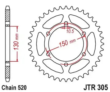 Kettenrad hinten Stahl JT JTR305.46ZBK, 46 Zähne Teilung 520 schwarz