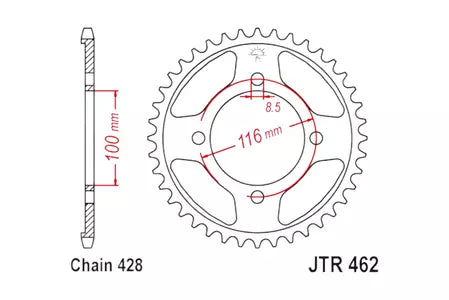 Kettenrad hinten Stahl JT JTR462.54, 54 Zähne Teilung 428