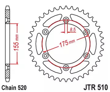 Kettenrad hinten Stahl JT JTR510.46, 46 Zähne Teilung 520