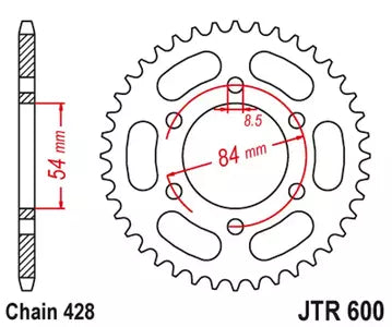 Kettenrad hinten Stahl JT JTR600.52, 52 Zähne Teilung 428