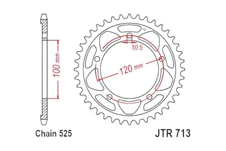 Kettenrad hinten Stahl JT JTR713.42, 42 Zähne Teilung 525