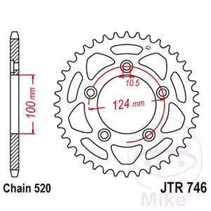 Kettenrad hinten Stahl JT JTR746.39, 39 Zähne Teilung 520