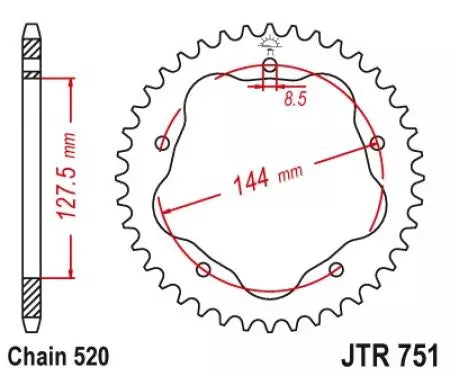 Kettenrad hinten Stahl JT JTR751.43, 43 Zähne Teilung 520