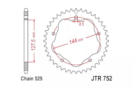 Kettenrad hinten Stahl JT JTR752.45, 45 Zähne Teilung 525