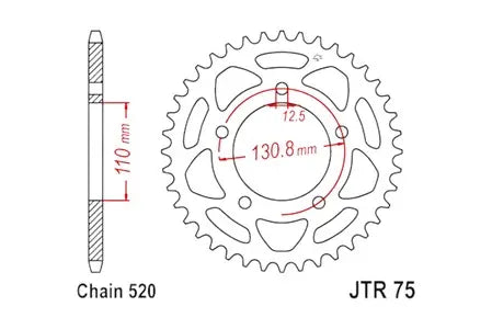 Kettenrad hinten Stahl JT JTR75.45, 45 Zähne Teilung 520