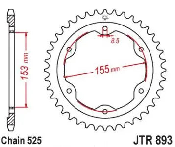 Kettenrad hinten Stahl JT JTR893.38ZBK, 38 Zähne Teilung 525 schwarz