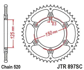Kettenrad hinten Stahl JT JTR897.40SC, 40 Zähne Teilung 520 SC