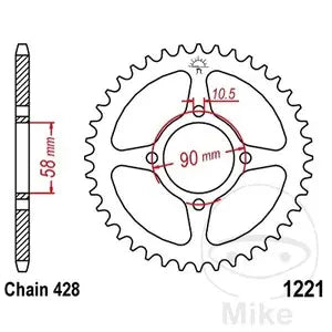 Kettenrad hinten Stahl JT JTR1221.45, 45 Zähne Teilung 428