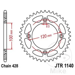 Kettenrad hinten Stahl JT JTR1140.56, 56 Zähne Teilung 428