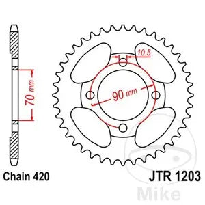 Kettenrad hinten Stahl JT JTR1203.42, 42 Zähne Teilung 420