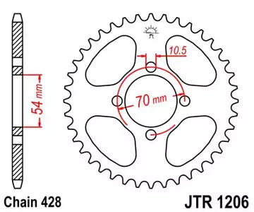 Kettenrad hinten Stahl JT JTR1206.44, 44 Zähne Teilung 428