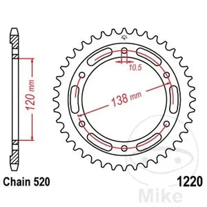Kettenrad hinten Stahl JT JTR1220.36, 36 Zähne Teilung 520