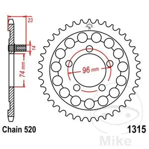 Kettenrad hinten Stahl JT JTR1315.40, 40 Zähne Teilung 520