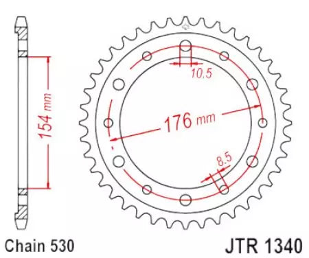 Kettenrad hinten Stahl JT JTR1340.43ZBK, 43 Zähne Teilung 530 schwarz