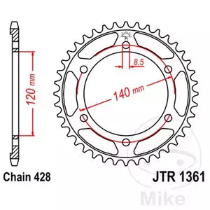 Kettenrad hinten Stahl JT JTR1361.50, 50 Zähne Teilung 428 Honda XLR 250 88-94