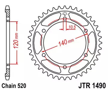 Kettenrad hinten Stahl JT JTR1490.45, 45 Zähne Teilung 520