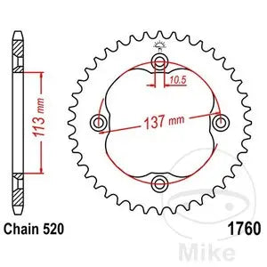 Kettenrad hinten Stahl JT JTR1760.35, 35 Zähne Teilung 520