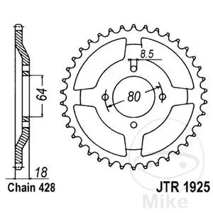 Kettenrad hinten Stahl JT JTR1925.51, 51 Zähne Teilung 428