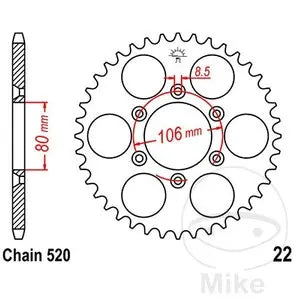 Kettenrad hinten Stahl JT JTR22.49, 49 Zähne Teilung 520