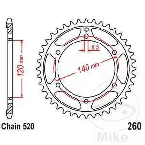 Kettenrad hinten Stahl JT JTR260.40, 40 Zähne Teilung 520