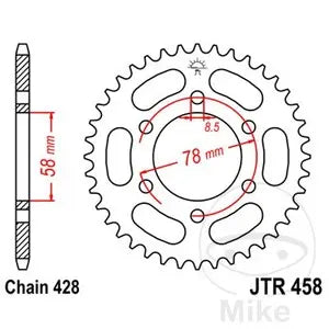 Kettenrad hinten Stahl JT JTR458.38, 38 Zähne Teilung 428