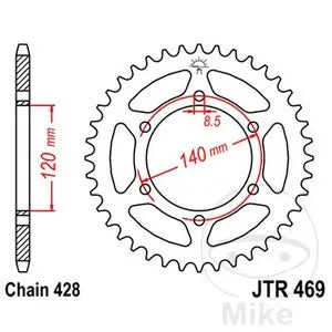 Kettenrad hinten Stahl JT JTR469.53, 53 Zähne Teilung 428