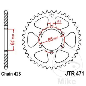 Kettenrad hinten Stahl JT JTR471.45, 45 Zähne Teilung 428