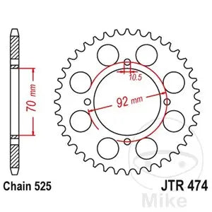 Kettenrad hinten Stahl JT JTR474.48, 48 Zähne Teilung 525