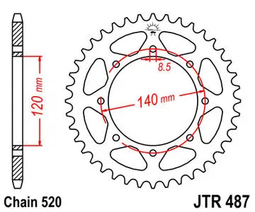 Kettenrad hinten Stahl JT JTR487.47, 47 Zähne Teilung 520