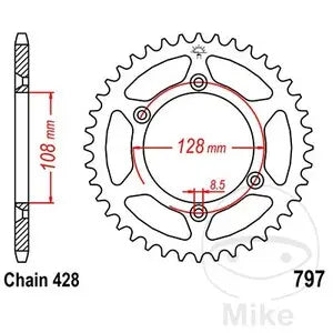 Kettenrad hinten Stahl JT JTR797.51, 51 Zähne Teilung 428