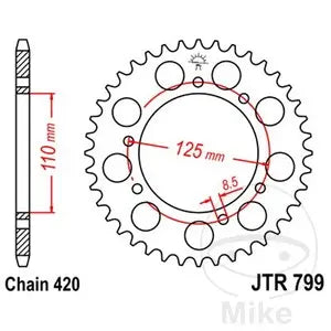 Kettenrad hinten Stahl JT JTR799.50, 50 Zähne Teilung 420