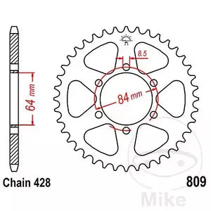 Kettenrad hinten Stahl JT JTR809.49, 49 Zähne Teilung 428