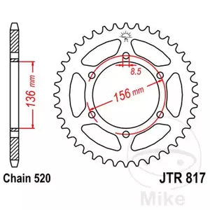 Kettenrad hinten Stahl JT JTR817.46, 46 Zähne Teilung 520