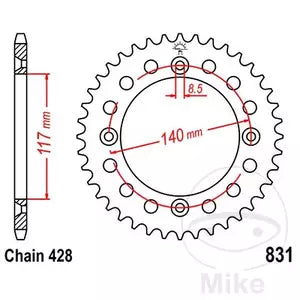 Kettenrad hinten Stahl JT JTR831.46, 46 Zähne Teilung 428