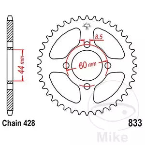 Kettenrad hinten Stahl JT JTR833.54, 54 Zähne Teilung 428