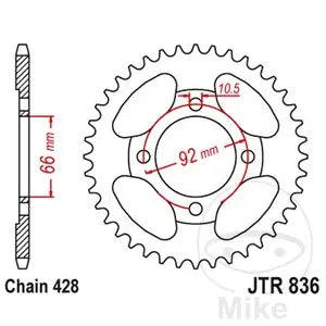 Kettenrad hinten Stahl JT JTR836.39, 39 Zähne Teilung 428