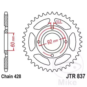 Kettenrad hinten Stahl JT JTR837.39, 39 Zähne Teilung 428