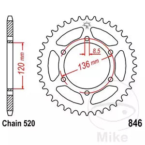 Kettenrad hinten Stahl JT JTR846.40, 40 Zähne Teilung 520