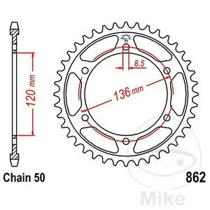 Kettenrad hinten Stahl JT JTR862.46, 46 Zähne Teilung 530