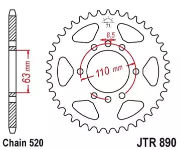 Kettenrad hinten Stahl JT JTR890.45ZBK, 45 Zähne Teilung 520 schwarz